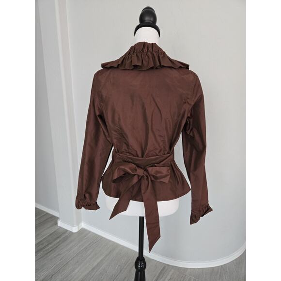 Vtg 90s Silk Taffeta Ruffle Frill Collar Belted Evening Blouse J. Peterman Sz 10 - Picture 5 of 11